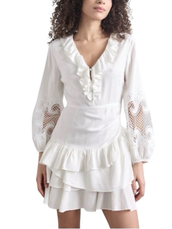 Maje Dresses & Skirts - Maje White Ruffle-Trim V-Neck Dress size 42